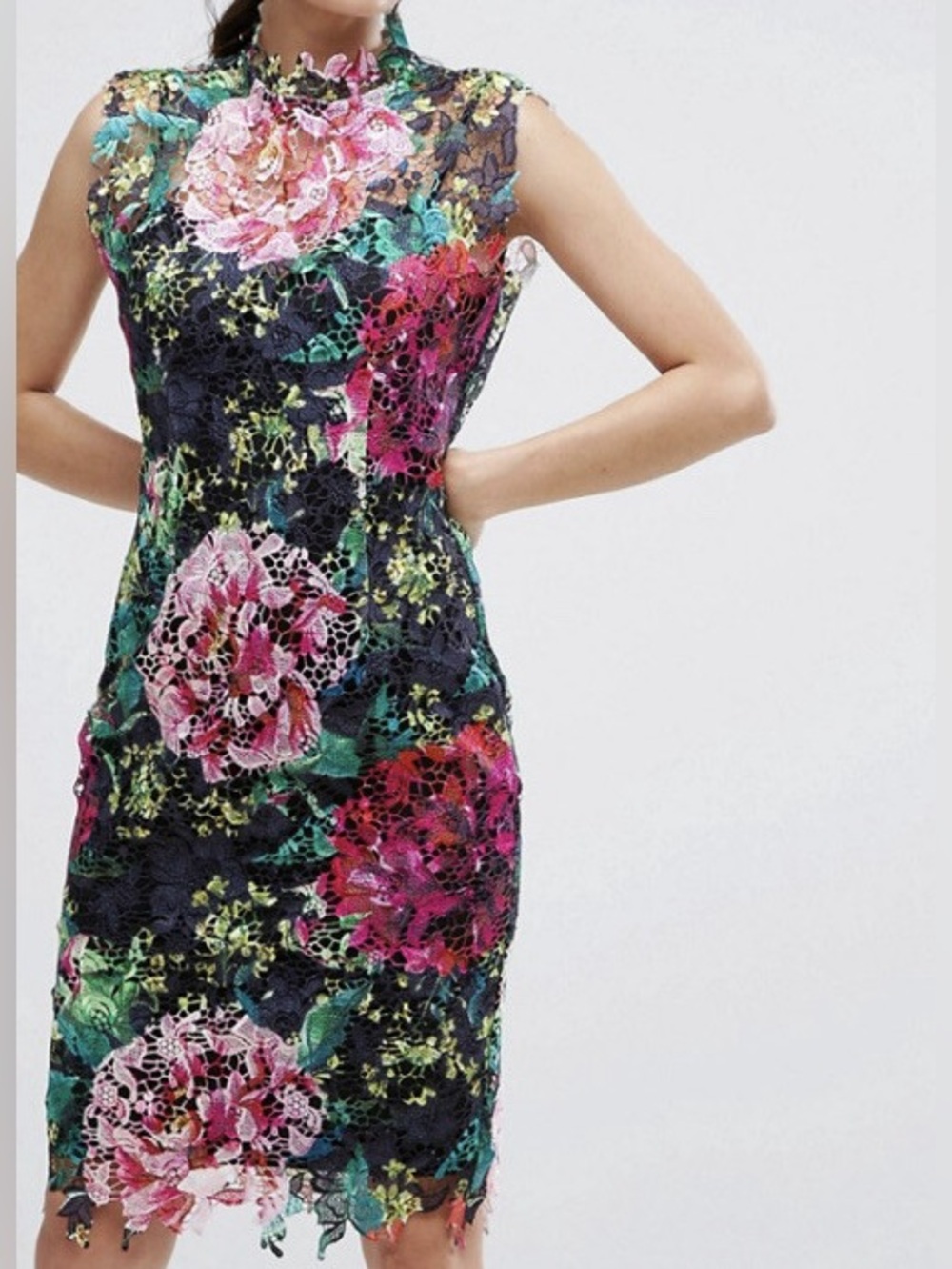 Petite Paper Dolls London Floral Embroidered Lace Sheath Dress Size 6